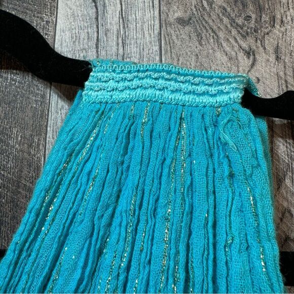 Vintage 80’s Gauze Teal w/Gold Embroidery Metallic Details Dress/Swim Cover Up - Picture 3 of 8